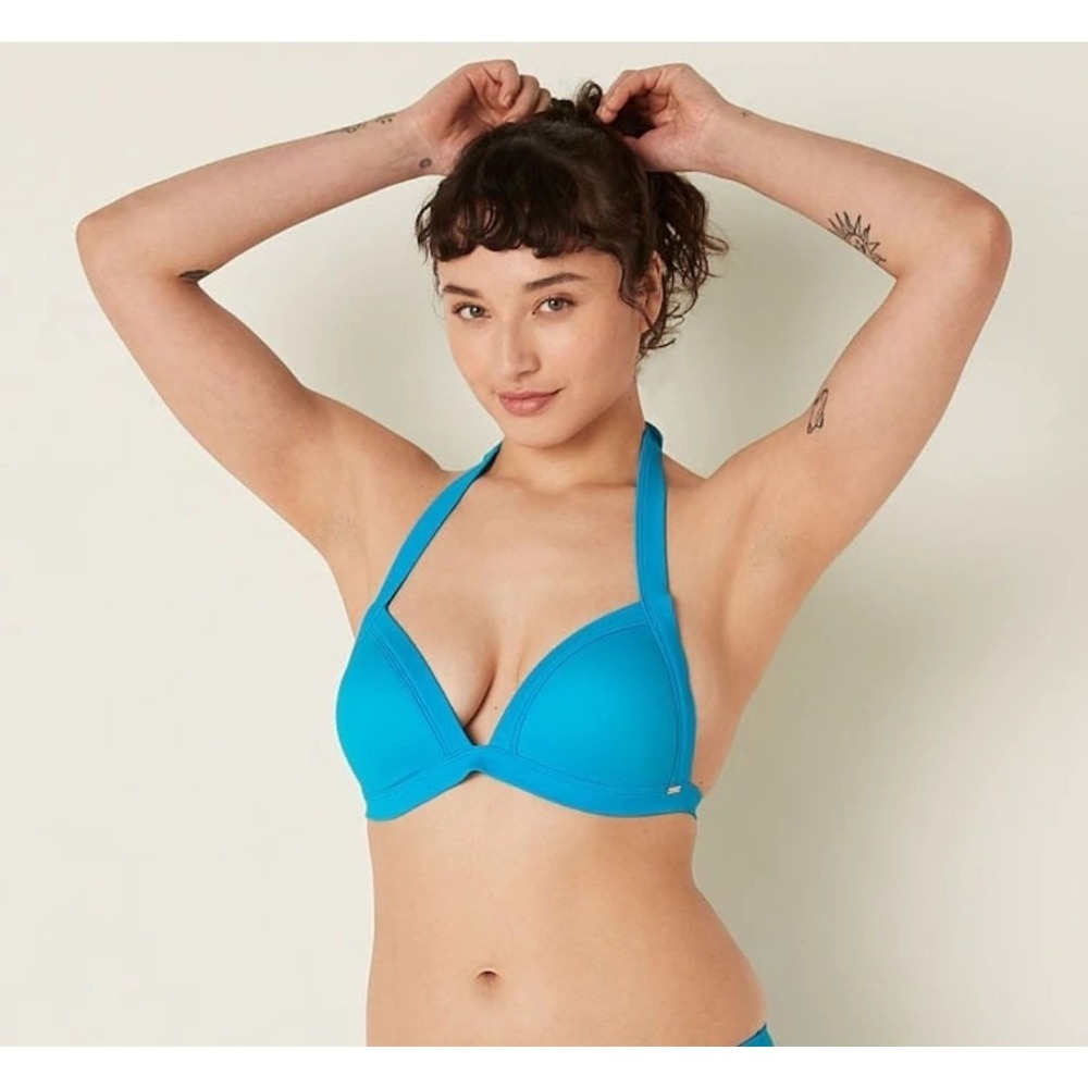 Victoria's Secret PINK Bright Marine Blue PushUp Triangle Bikini Top Women Small